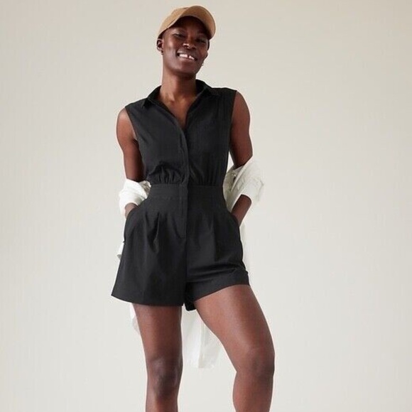 Athleta Brooklyn Romper Women's Size 12 Black Athleisure Stretch Activewear - Picture 1 of 7